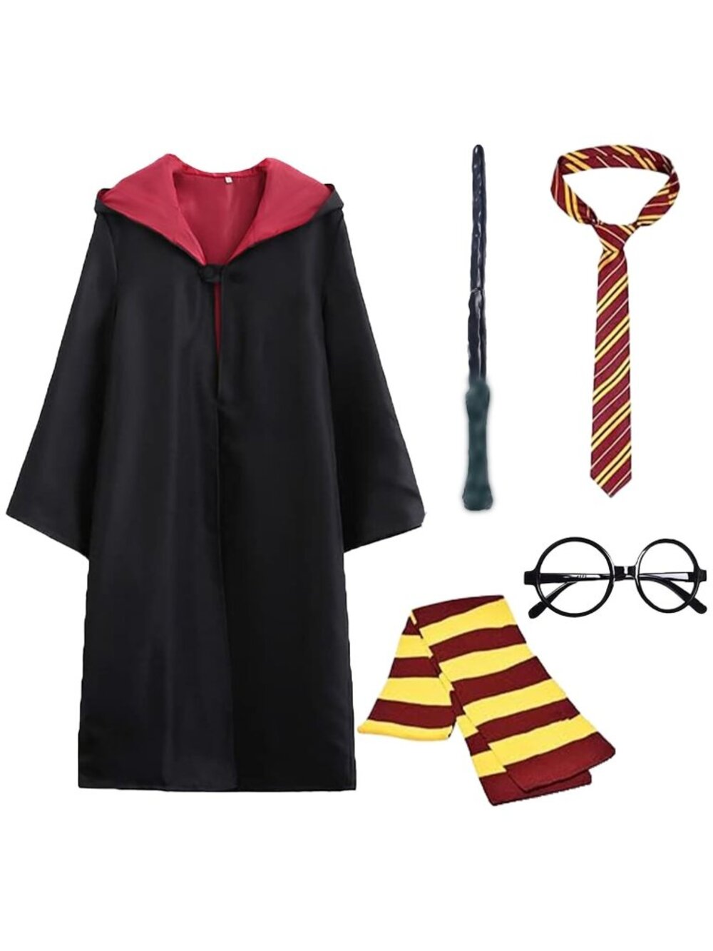 Wizard School Halloween Costume Cosplay Cape Tie Wand Scarf Glasses Set LARGE